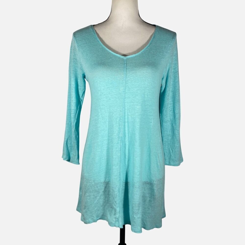 Habitat linen tunic top Aqua Blue 3/4 Sleeve Size small Lightweight Relaxed
